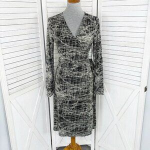 The Limited Dress Womens Medium Black White String Line Wrap Shirt Long Sleeve